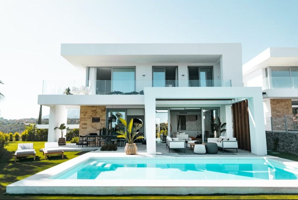 Private villa terrace and pool overlooking the coast